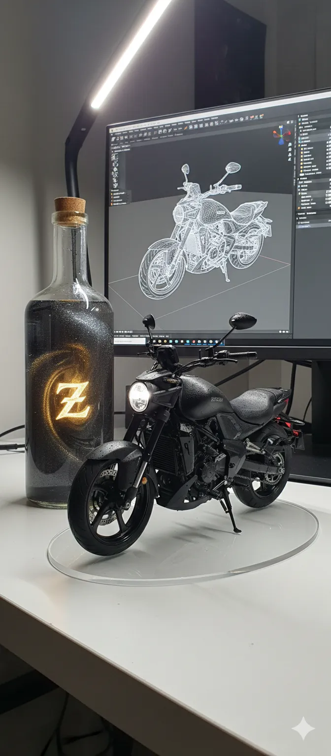 Imagem moto Zontes S350 em miniatura na mesa de computador