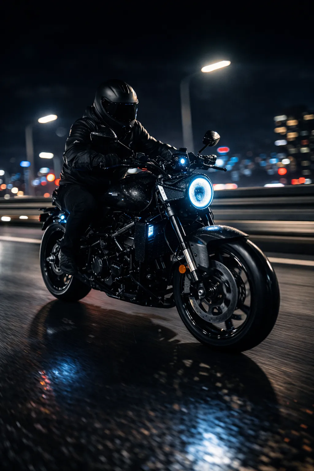 Imagem moto Zontes S350 na rodovia à noite